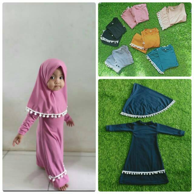 Gamis renda pompom SIZE BABY / gamis pompom / Gamis Renda / set gamis