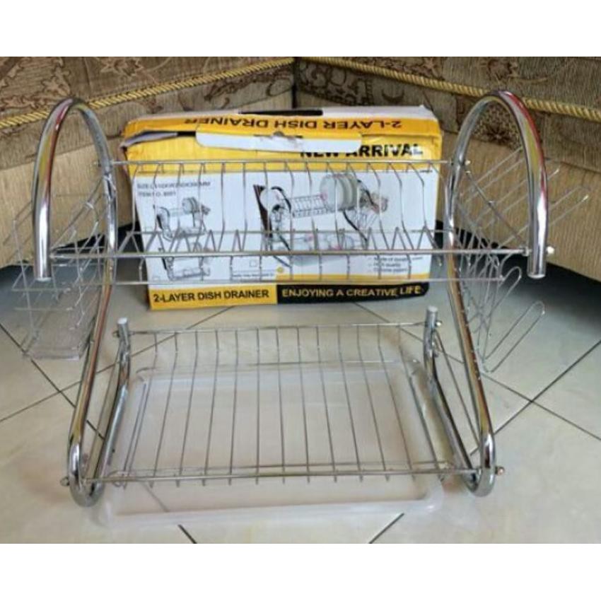 Rak Piring Stainless 2 Layer New Arrival Portable Peralatan Dapur Dish Drainer Ini Mudah Dibersihkan