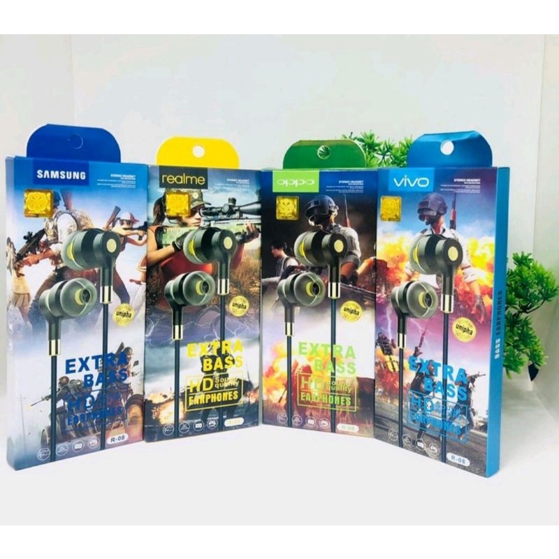 Handsfree Headset Vivo VI-08 Earphone Stereo Kabel dengan Mic Suara Jernih EXTRA Bass Musik HP