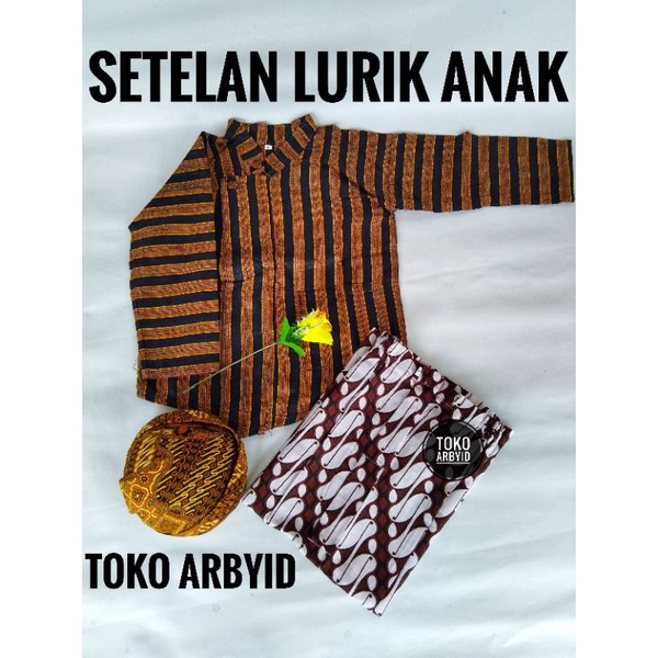 Baju Surjan anak set jarik + blangkon / setelan baju adat anak / Setelan Lurik Anak