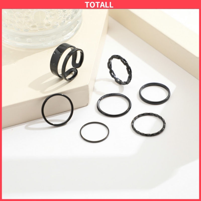 COD 7pcs Cincin Korea Hitam Gaya Punk Aesthetic Cincin Titanium Pria Keren Untuk Wanita Ring Jewelry-Totall