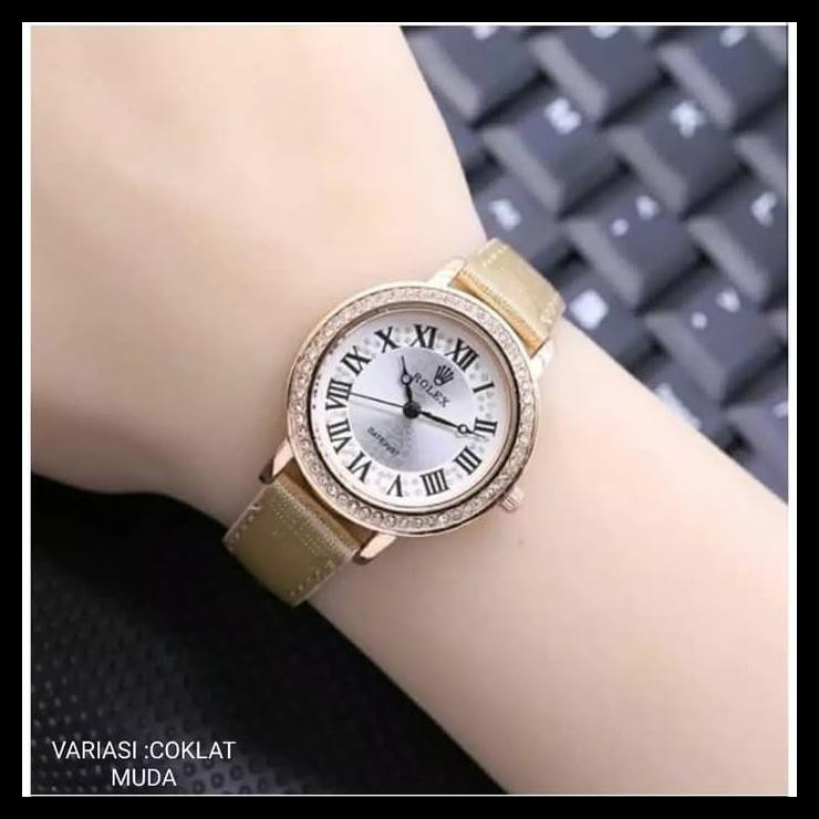 Hot List Jam Tangan Murah Wanita Rolex Leather Romawi // Rx01 Berkualitas