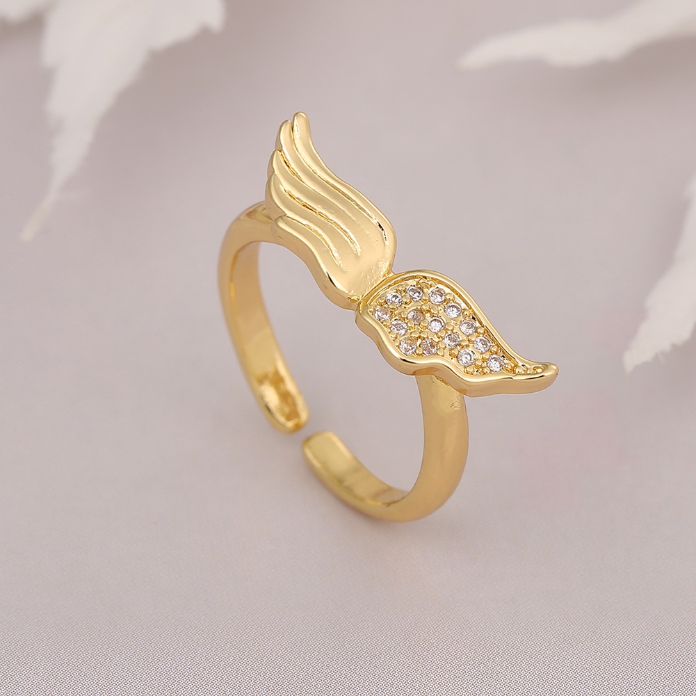 Ornament Angel Sayap kupu-kupu cincin berlapis emas manis cincin wanita ins