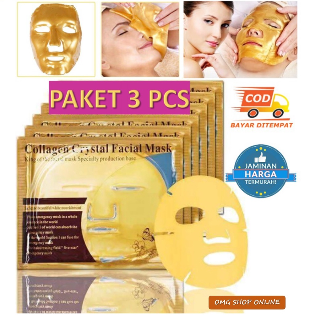 3 Pcs Collagen Crystal Facial Mask / Masker Wajah Collagen Topeng Emas Masker Mata Panda / Masker Wajah Organik Glowing dan Pemutih / Masker Muka Topeng Collagen Gold Facial Sheet Mask Pria Wanita – Skincare Terbaik Anti Komedo Anti Jerawat