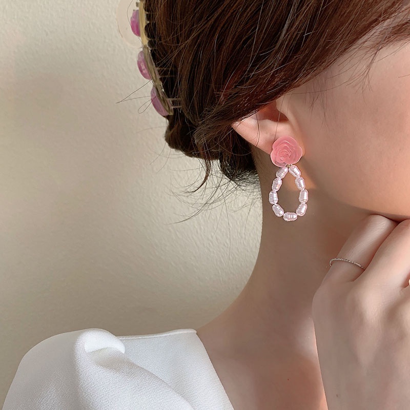 Anting Stud 925 Sterling Silver Bentuk Bunga Hati Aksen Mutiara Gaya Korea Untuk Wanita