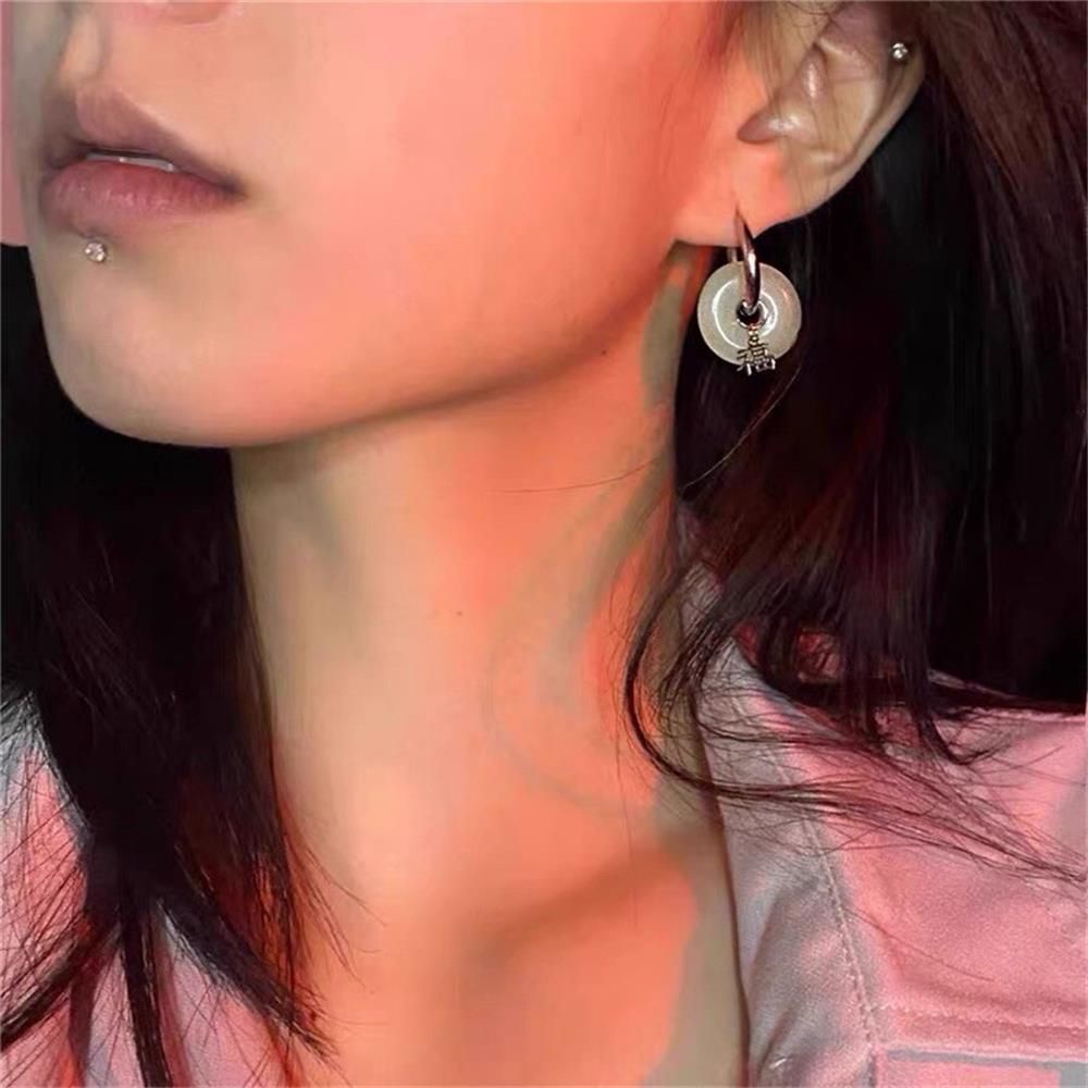 Anting Stud Bentuk Lingkaran Bahan Stainless Steel Aksen Giok Hijau Warna-Warni Gaya Vintage Untuk Wanita