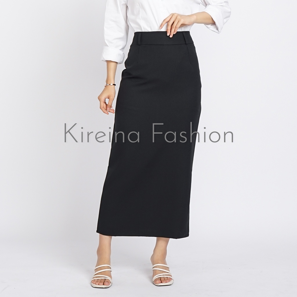 Rok Span Wanita Rempel Rok Kerja Wanita Skirt Polos Bahan Semi Wol | Kireina Fashion