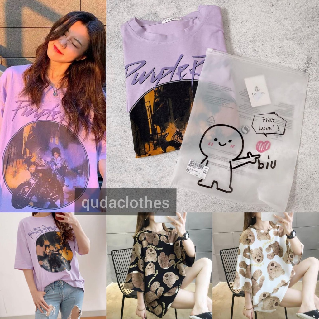 Lilac Oversized Tee/T-shirt bear wanita