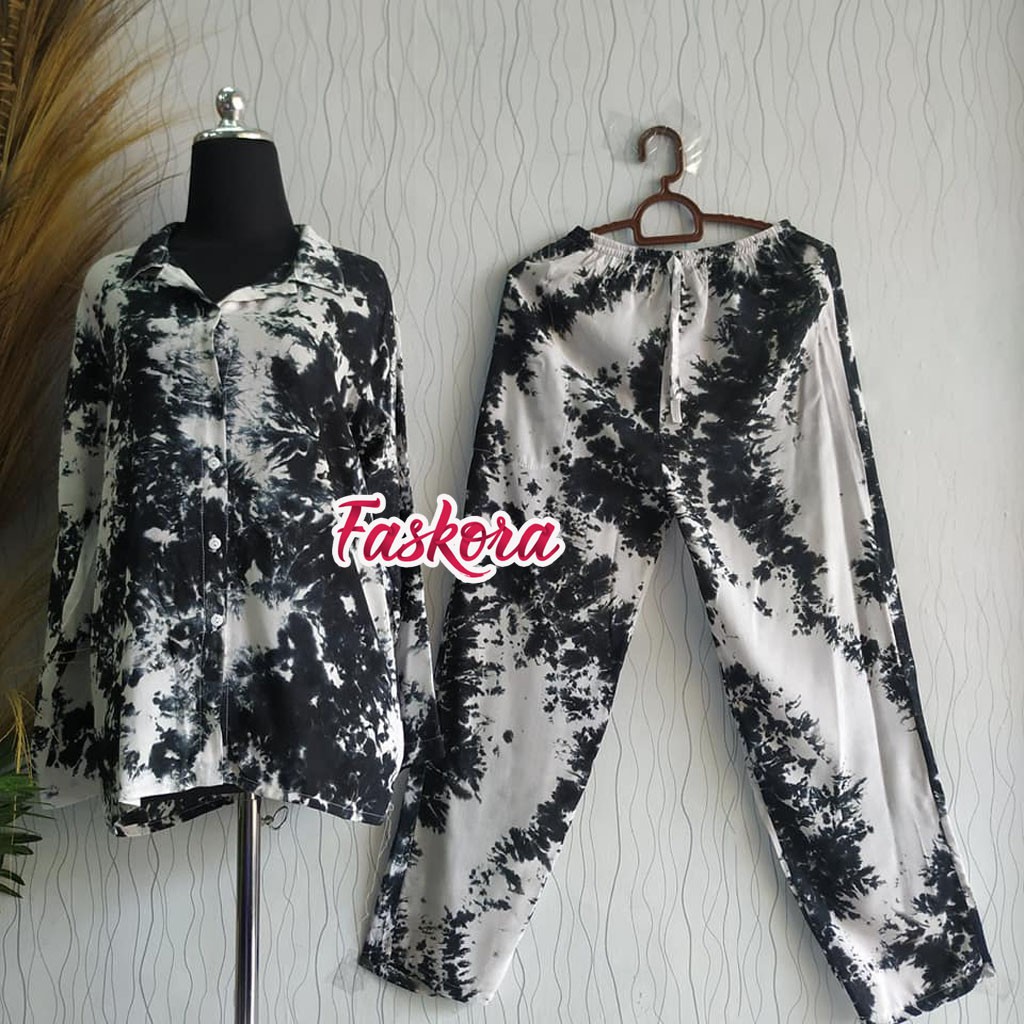 Setelan Tie dye Panjang Wanita Murah / One Set Tie dye Rayon Kekinian / Pajamas Katun Rayon STN01