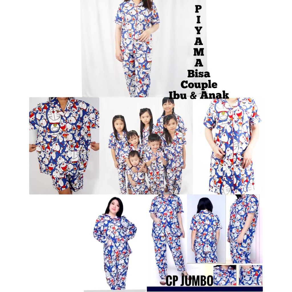 Baju tidur piyama couple keluarga stelan celana panjang set piama anak lengan pendek pajama doraemon