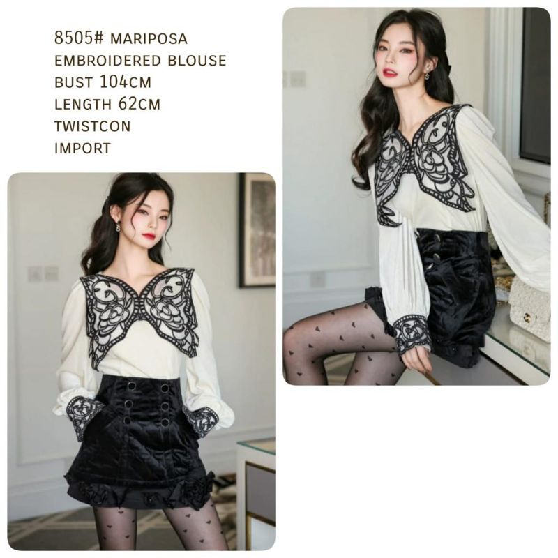 MDLV ~ 8505# Mariposa Embroidered Blouse Butterfly Import