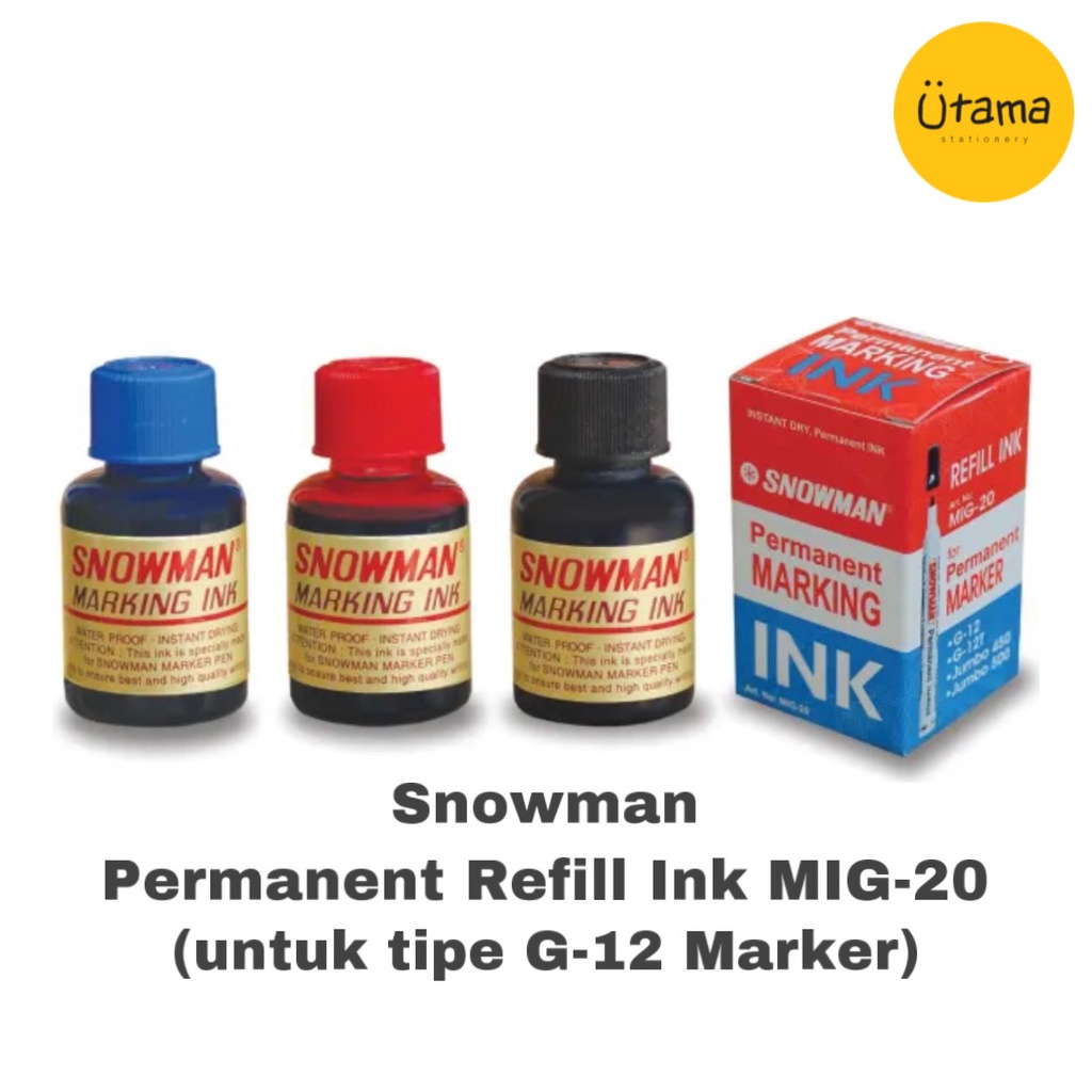 

Refill Spidol Snowman G-12 Permanent (Hitam Biru Merah Hijau MIG-20)/Tinta/Refil/Isi Ulang/Permanen G12