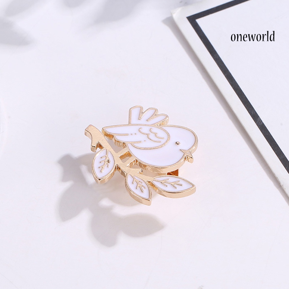 OW@ Lovely Bird Leaves Enamel Badge Women Shirt Bag Collar Brooch Pin Jewelry Gift