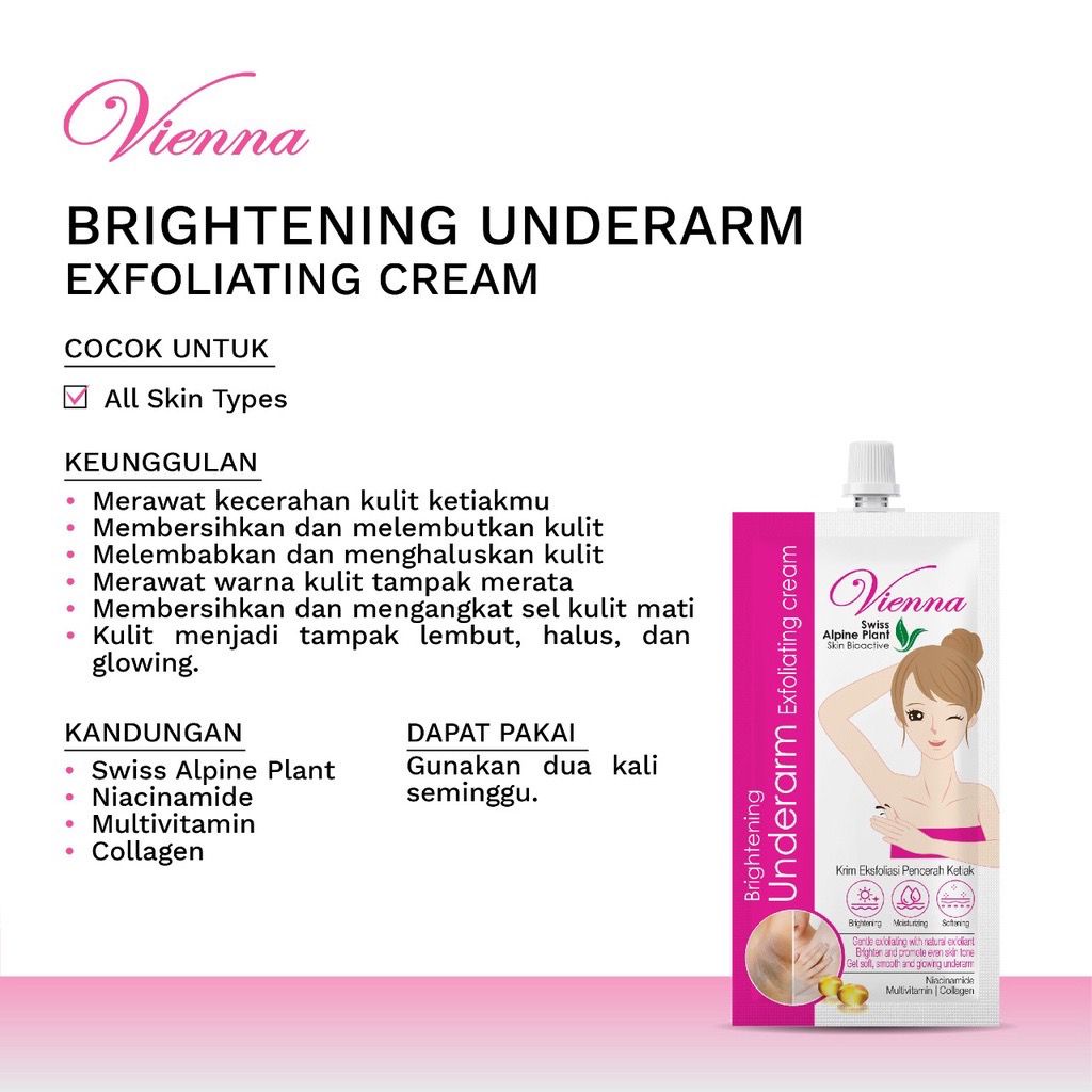 BPOM Vienna Underarm Exfoliating Cream 30ml sachet Pembersih Pencerah Pemutih Lulur Scrub Ketiak