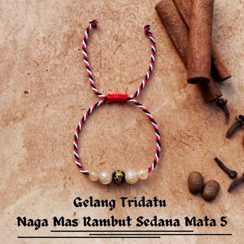 Gelang Tridatu Naga Mas Rambut Sedana Mata 5 / Gelang Tridatu Khas Bali / Gelang Rambut Sedana / Gelang Batu Alam / Gelang Tridatu Custom / Gelang Rambut Sedana Asli / Oleh Oleh Khas Bali Murah / Craftdewata