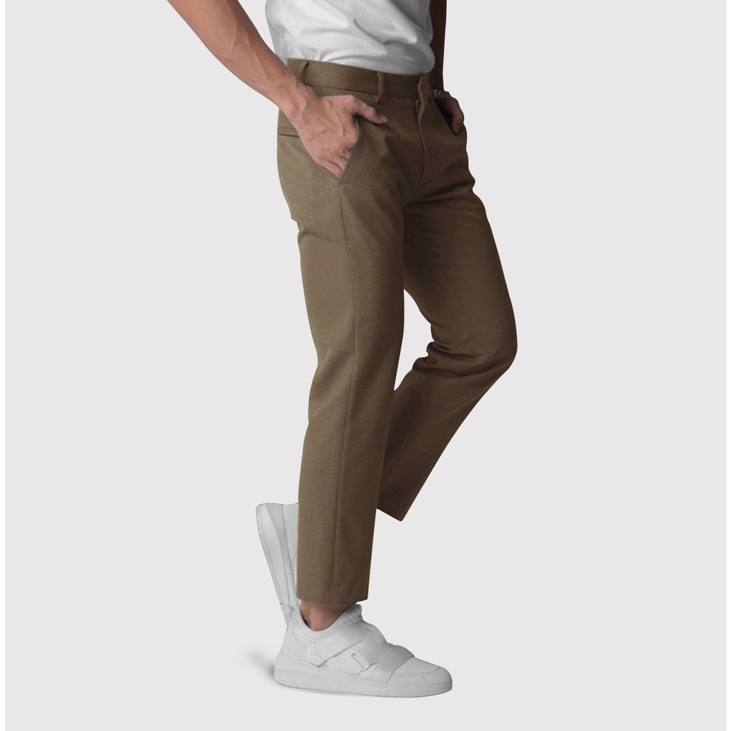 Dritto Ankle Pants - Celana Bahan Formal Slim Fit - Coklat