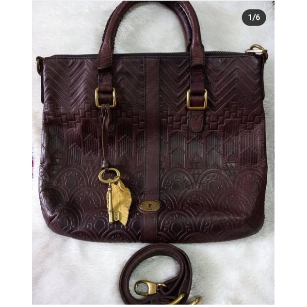 tas fossil deasy emboss espresso preloved