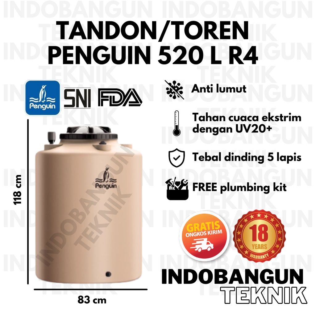 Toren Air Tangki Air Tandon Air Penguin TB55 (500 Liter 520 Liter) TB 55 R4 Anti Lumut Murah Bergara