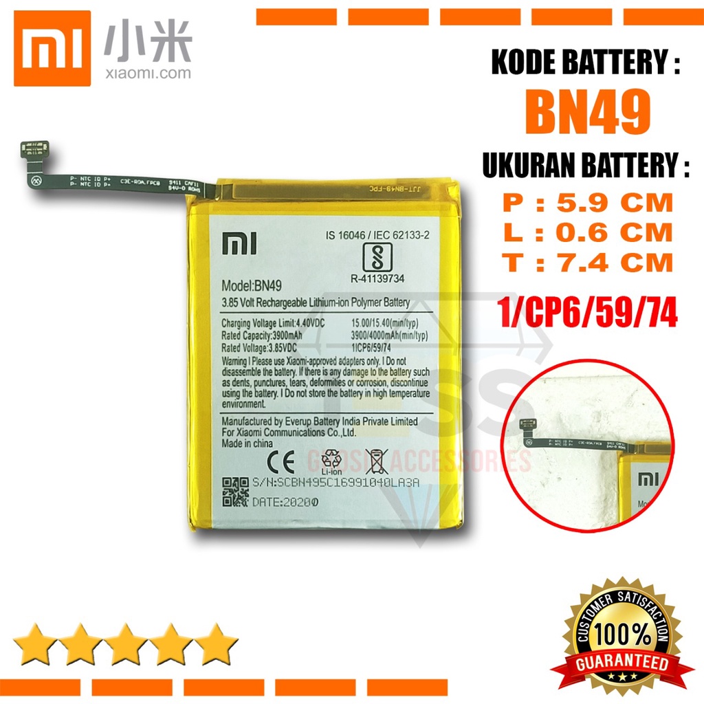 Baterai Battery Original Xiaomi BN49 BN-49 Tipe HP REDMI 7A - M1903C3EG - M1903C3EC - M1903C3EE - M1903C3EI - M1903C3EH