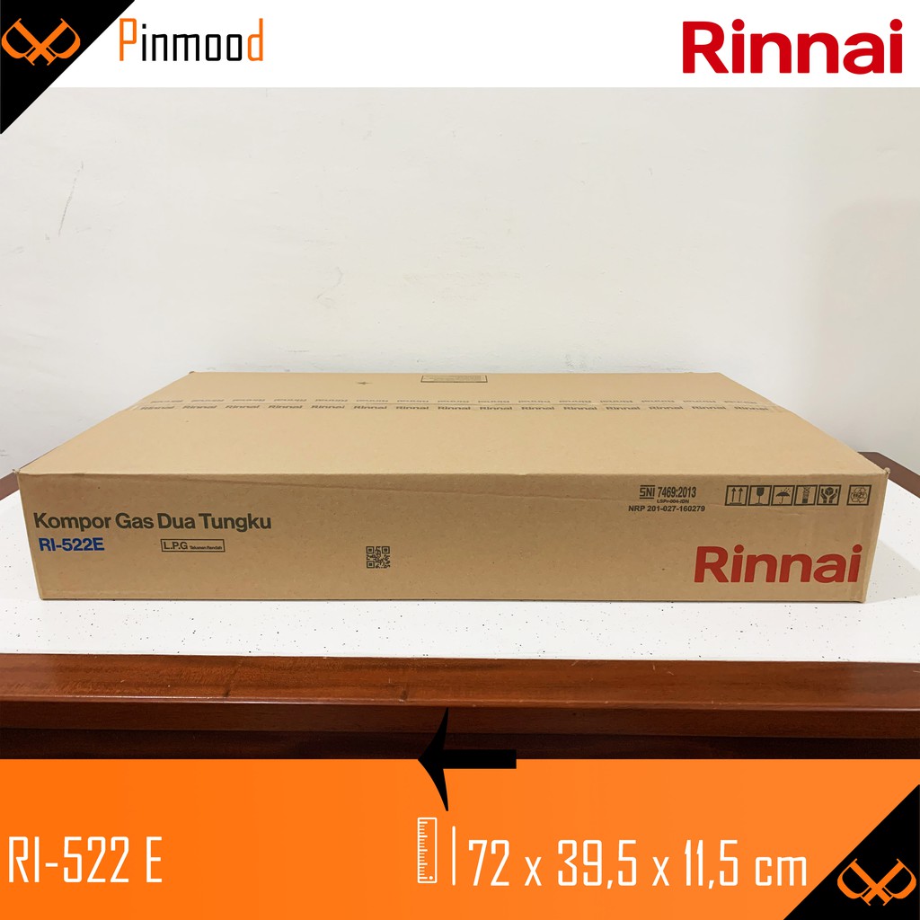 RINNAI KOMPOR GAS RI-522 E 2 TUNGKU STAINLESS STEEL