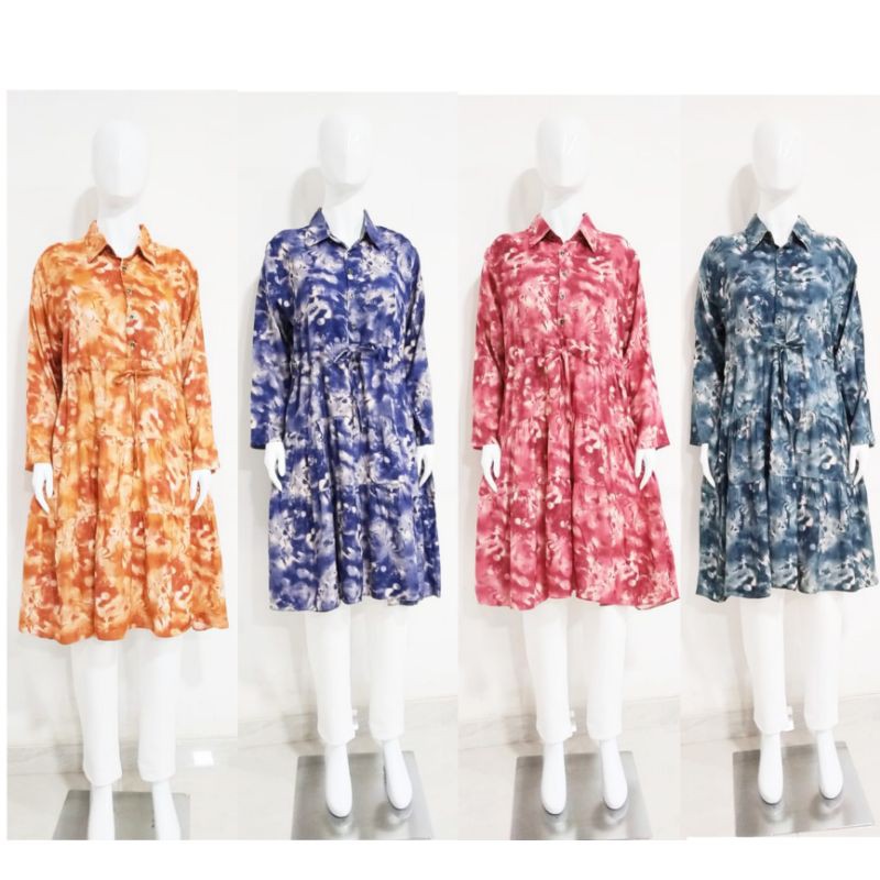 DRESS WANITA KATUN RAYON IMPORT KANCING TUNIK TIE DYE