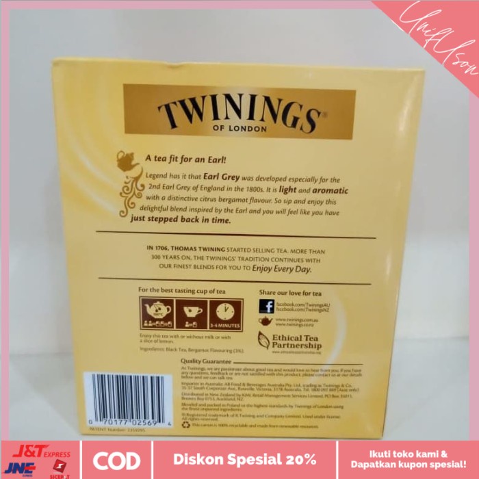 

⭐COD⭐ Teh Twinings Early Grey Light & Aromatic 100 bags 200g