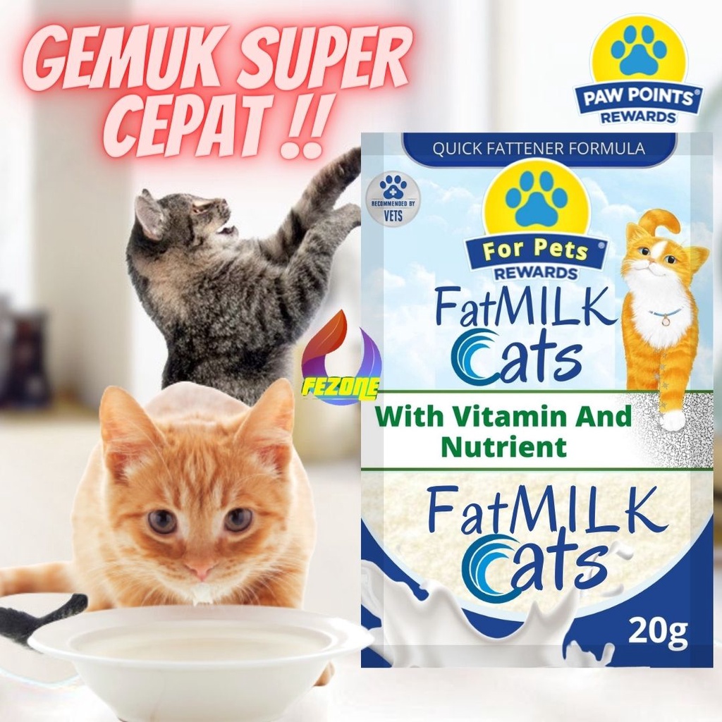 Susu Penggemuk Kucing 20gram Susu Kitten dan Adult Sachet Vitamin Penambah Nafsu Makan Super Cepat Anti Alergi FAT MILK FEZONE