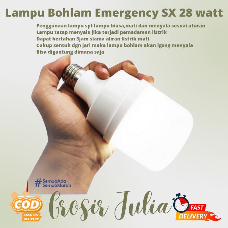 Bohlam Emergency SX 28W Lampu Sentuh Led 28 Watt Darurat Disentuh Nyala Lamp White 28 Watt 28 W