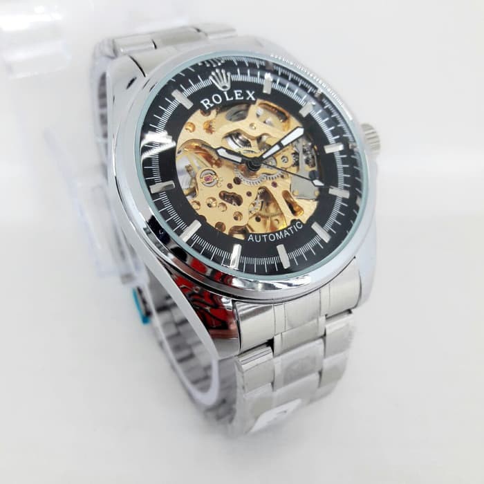 JAM TANGAN PRIA ROLEX RANTAI AUTOMATIC SILVER (GOLD BLACK)