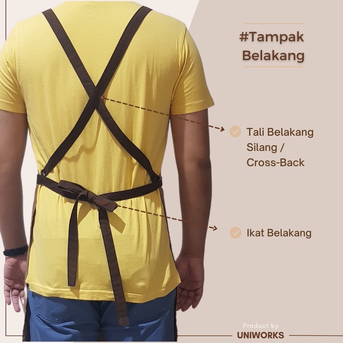 UNIWORKS Apron Barista Premium Seri V02 Bahan American Drill Original dengan Kombinasi 6 Warna dan 3 Ukuran Panjang