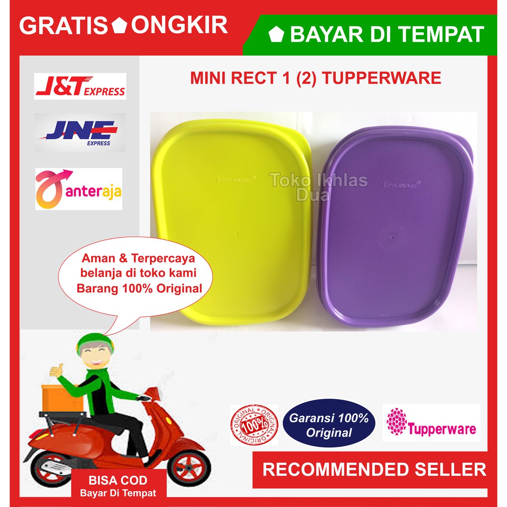 Promo Tupperware mini rect low 1 set isi 2/tempat makan/toples/bekal lauk buah sayur untuk sekolah