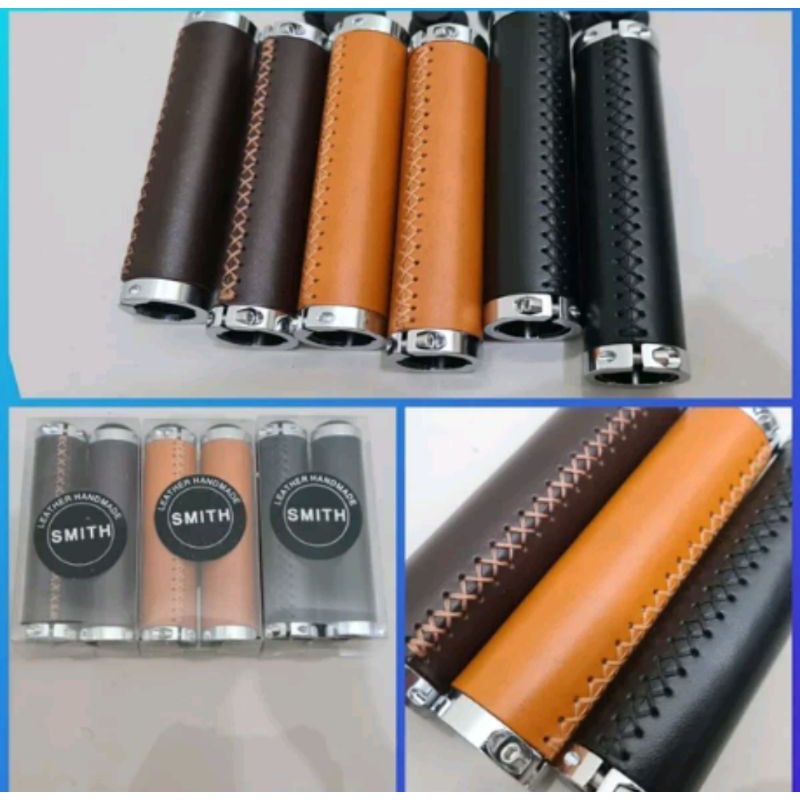 Handgrip asli kulit SMITH. handgrip leather handmade coklat brown hitam classic vintage