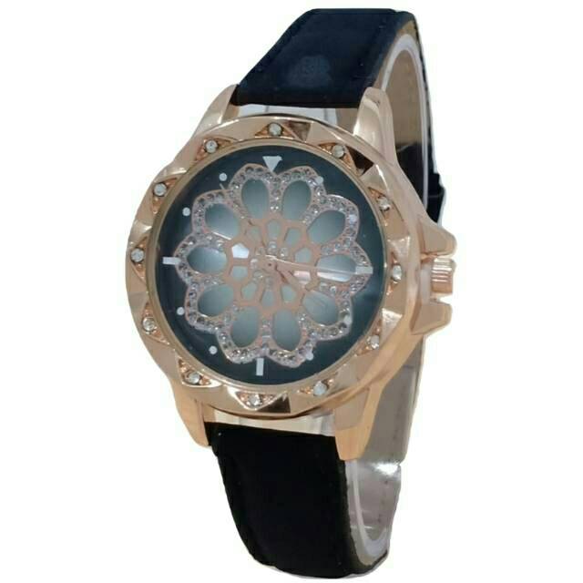 Jam Tangan Wanita Kulit Plat Bunga Diamond