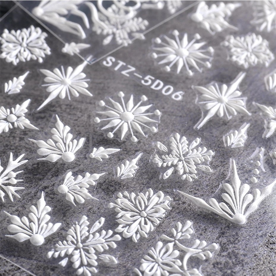 1 Sheet New Fashion 5D French Embossed Snowflake Snowman Christmas Design Nails Stickers / Manicure Art Decorations