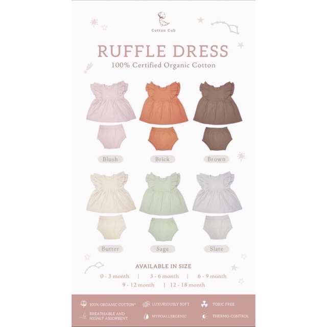 Cotton Cub Ruffle Dress + Bloomer Set - Baju Anak Bayi Terusan dengan Dalaman Celana Pendek Cewek