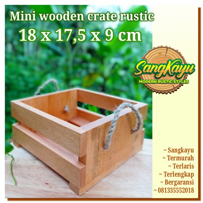 Mini Wooden crate 18x17,5x9cm kotak keranjang kayu serbaguna