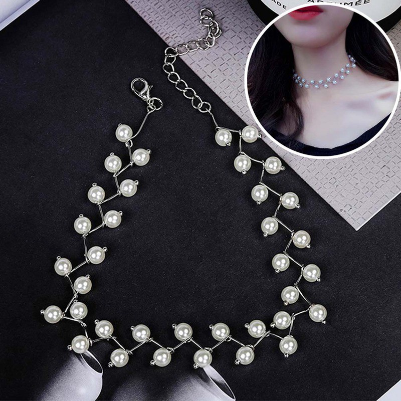 Statement Necklace Charm Simulated Pearl Beads Choker Necklace For Women Kolye Collier Femme