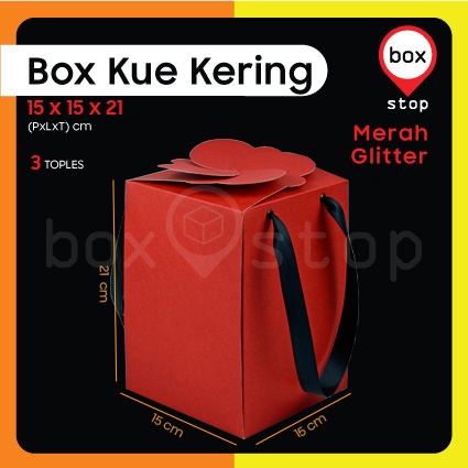 Box Kue Kering - Kotak isi 3 Toples 500 gram - KEMBANG - MERAH (3 pcs)
