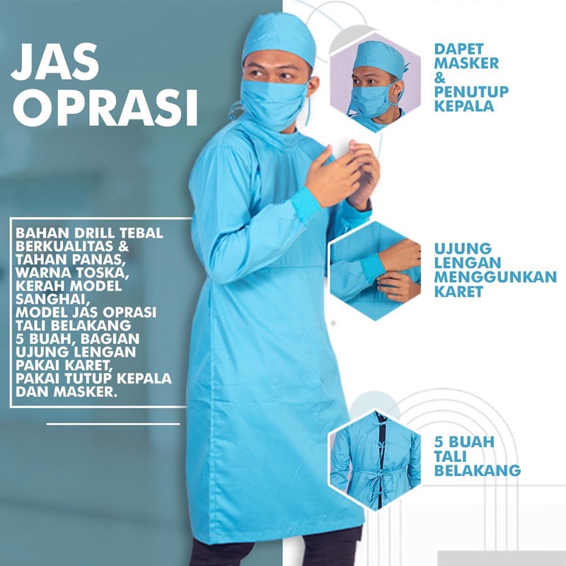 Jas Operasi Standar Pria Wanita Lengan Panjang RJLINEN