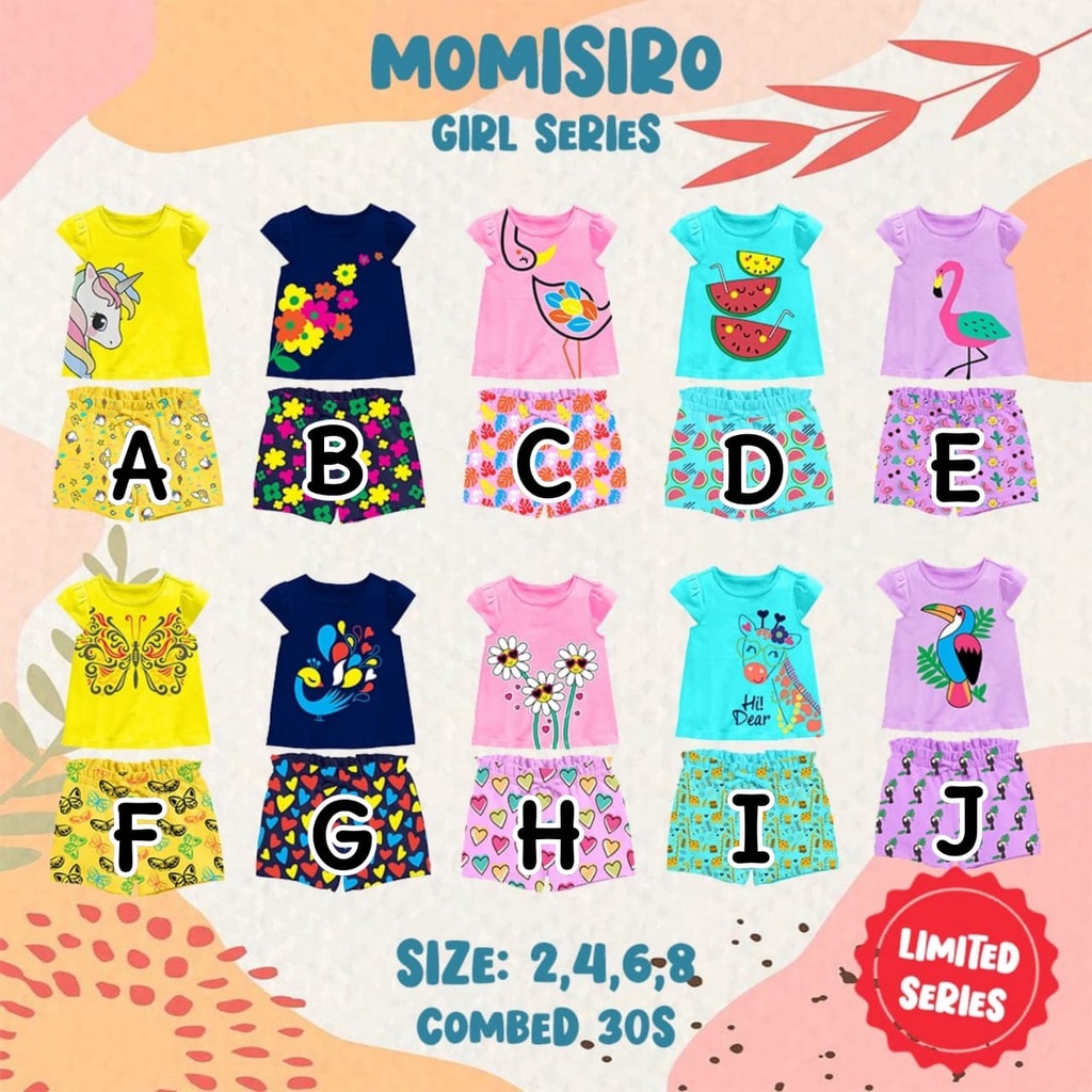 SETELAN ANAK PEREMPUAN PENDEK MOTIF GIRLY USIA 1-8 TAHUN