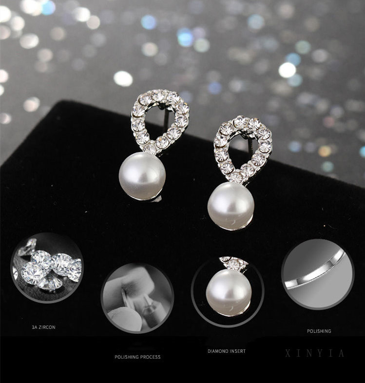 Anting Mutiara Pejantan Kristal Fashion Heart Pearl Crystal Stud Earring Charm Zircon Star Earrings Jewelry for Women Lady Gift