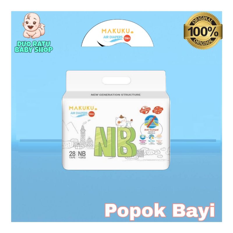 NEW! Popok Makuku Air Diapers SLIM Tape NB28, S38, M36 | Pants M32, L34, XL32, XXL28