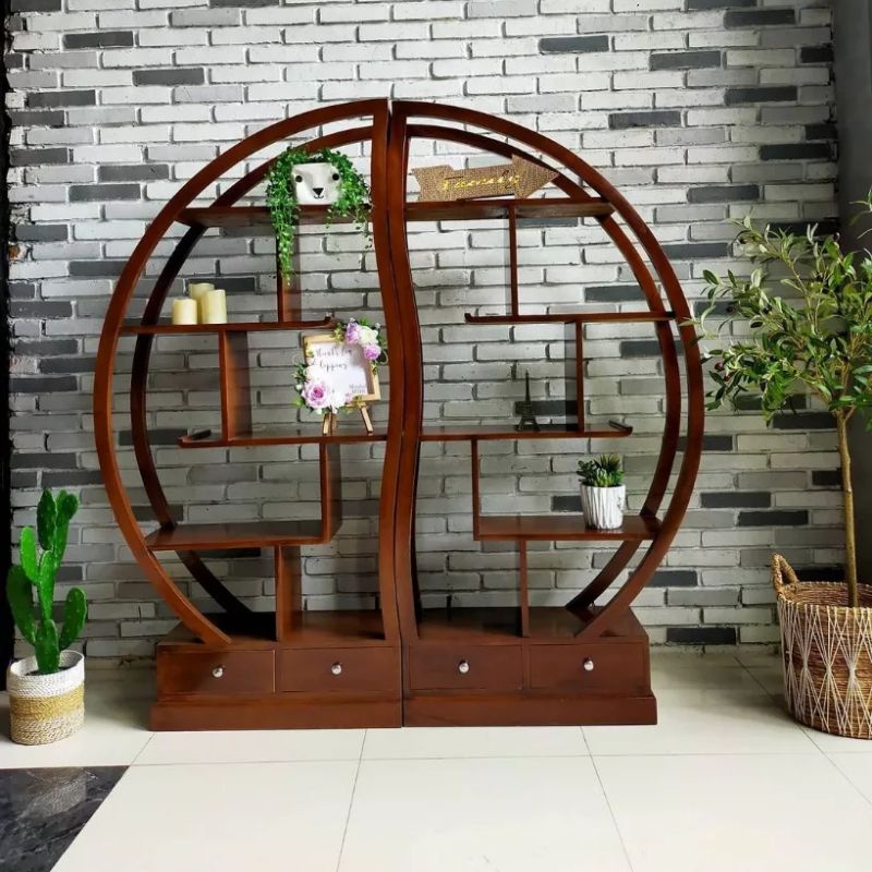 PARTISI RUANGAN BUNDAR / PARTISI RUANGAN JATI JEPARA / RAK BUKU KAYU JATI