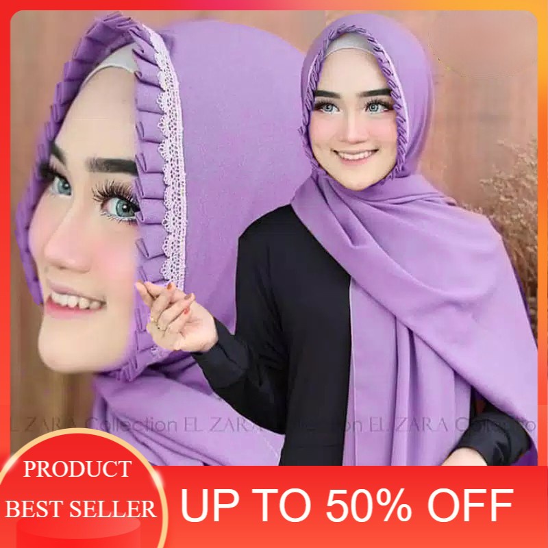 (PROMO)  Pashmina KCB RENDA 175 x 70 Pasmina Tali Lipit Gerigi / Pashmina Renda Premium