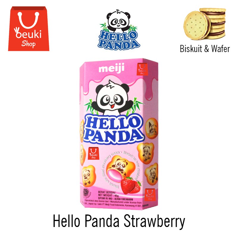 

Hello Panda Strawberry Biskuit Bentuk Panda Mini Isi Krim Susu Rasa Strawberry - 45gr