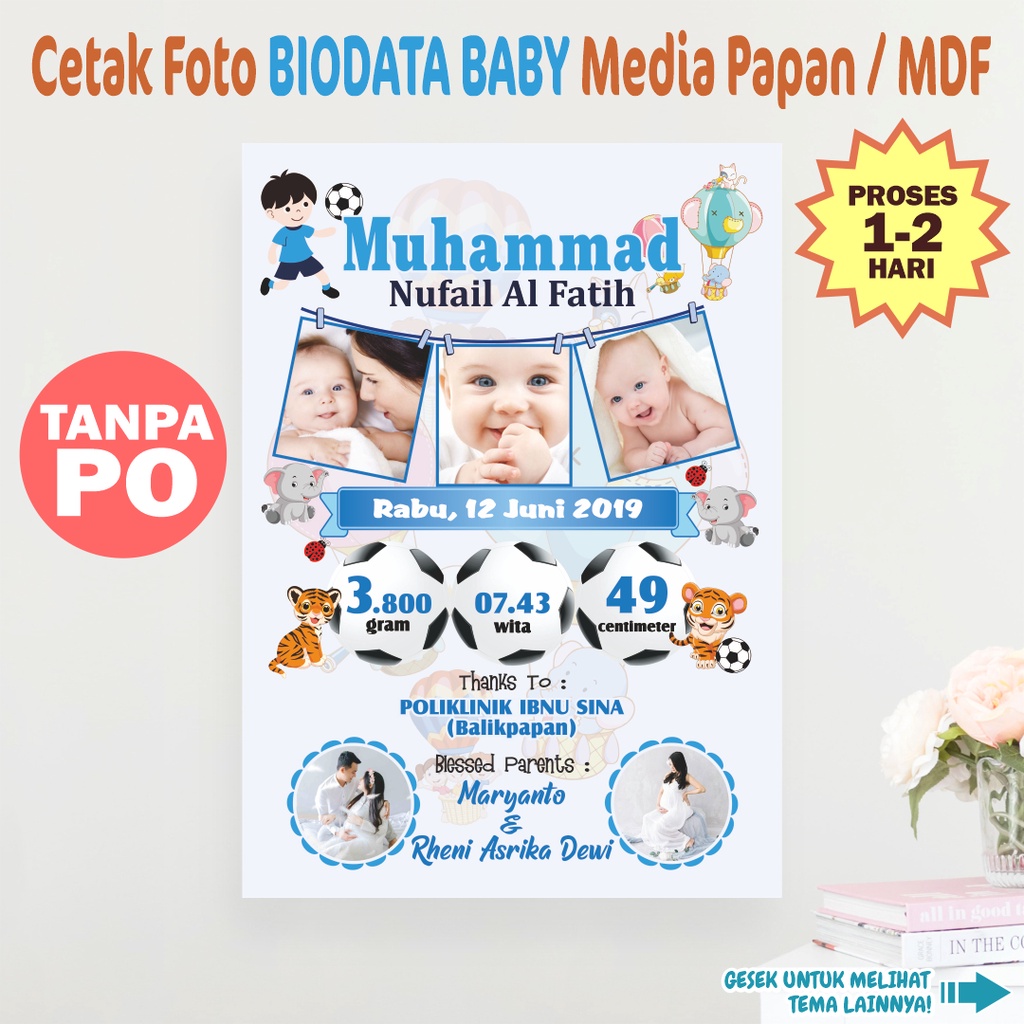 Murah Cetak Foto Papan Mdf 10R Biodata Bayi Custom Hadiah Pigura Unik Kelahiran Biodata Baby Kado Bi