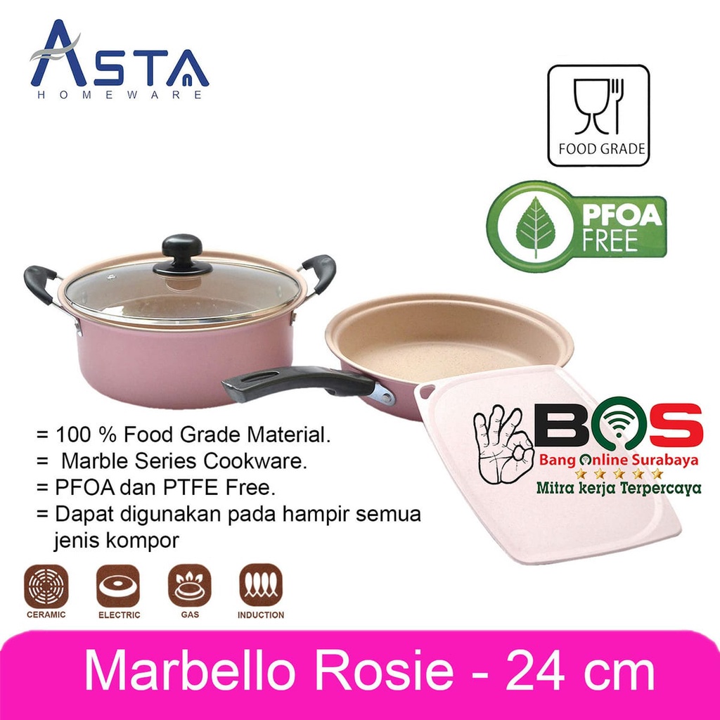 Asta Marbello Rosie Panci Wajan Anti Lengket 1 Set isi 4 Pcs Marbello Rosie Panci Marble