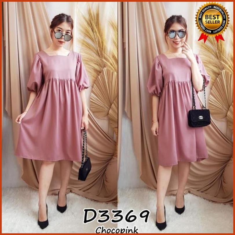 Ø²±Wi♛ D3297 Dress Babydoll Casual Wanita Polos Lengan Pendek Balon ~