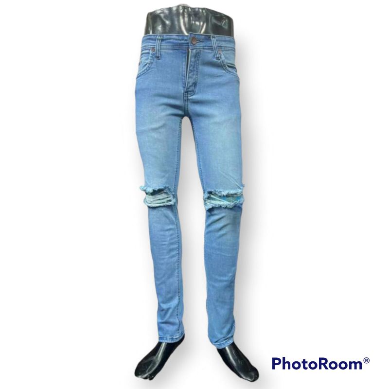 Celana Jeans panjang pria sobek dengkul lapis planel  Model Terbaru - Celana pria skinny ripped NTF 