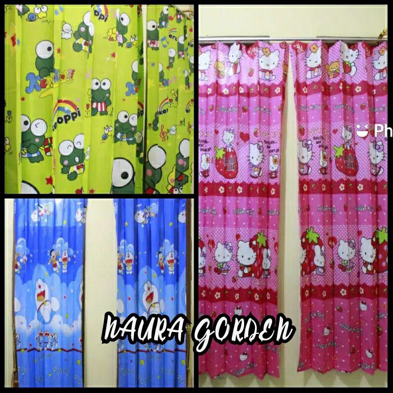 Gorden pintu karakter hordeng jendela kamar tidur hello kitty doraemon kropi plisket